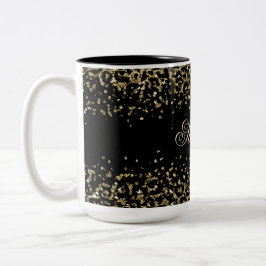 Monogram Black Gold Leopard Print Glitzer Overlay Zweifarbige Tasse