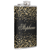 Monogram Black Gold Leopard Print Glitzer Trendy Flachmann (Rechts)