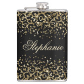 Monogram Black Gold Leopard Print Glitzer Trendy Flachmann (Vorderseite)