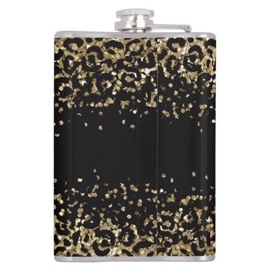 Monogram Black Gold Leopard Print Glitzer Trendy Flachmann (Rückseite)