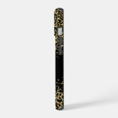 Monogram Black Gold Leopard Print Stilvoll Chic iPhone 15 Hülle (Linke Seite)