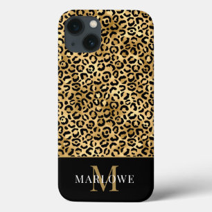 Monogram Black Gold Leopard Spots Muster Case-Mate iPhone Hülle