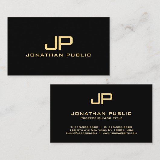 Monogram Black & Gold Luxus Premium Dickpapier Visitenkarte (Vorne/Hinten)