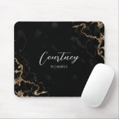 Monogram Black & Gold Marble Eleganter Schriftart Mousepad (Mit Mouse)