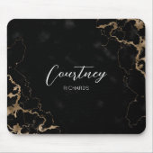 Monogram Black & Gold Marble Eleganter Schriftart Mousepad (Vorne)