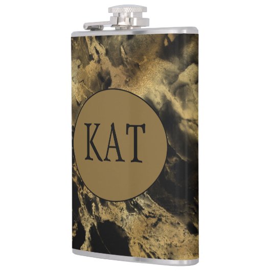 Monogram Black Gold Marmor Agate Brautparty Gesche Flachmann (Links)