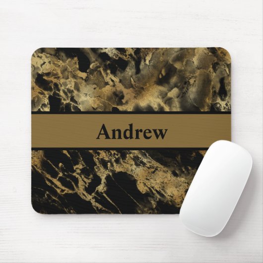 Monogram Black Gold Marmor Agate Modernes Trendy Mousepad (Mit Mouse)