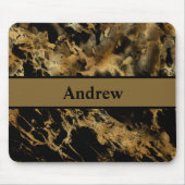 Monogram Black Gold Marmor Agate Modernes Trendy Mousepad (Vorne)