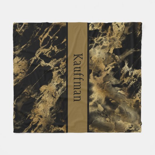Monogram Black Gold Marmor Agate Trendy Chic Fleecedecke (Vorderseite (Horizontal))