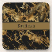 Monogram Black Gold Marmor Agate Trendy Chic Getränkeuntersetzer (Vorderseite)