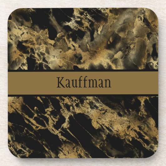 Monogram Black Gold Marmor Agate Trendy Chic Getränkeuntersetzer (Vorderseite)