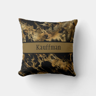Monogram Black Gold Marmor Agate Trendy Chic Kissen
