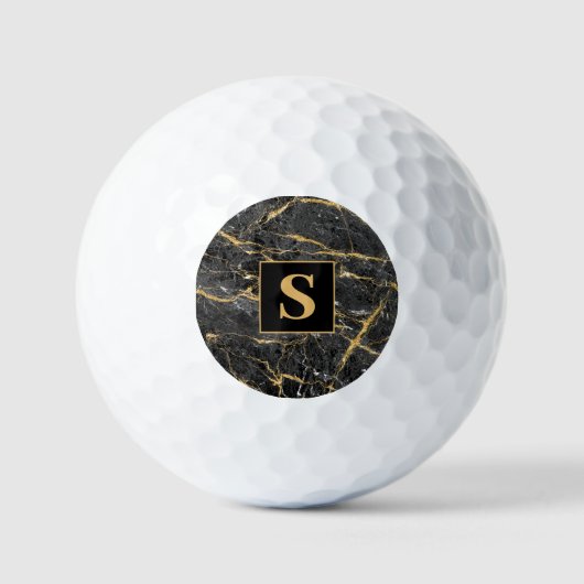 Monogram Black Gold Marmor Golfball (Vorderseite)