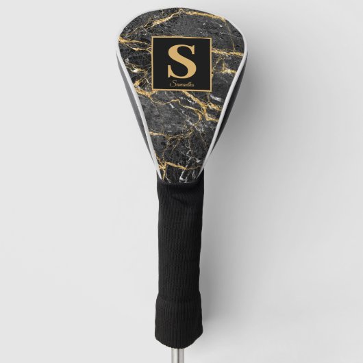 Monogram Black Gold Marmor Name Golf Head Cover Headcover (Vorderseite)