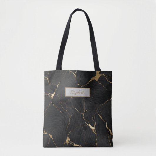 Monogram Black Gold Marmor Swirl Bridesmaid Tasche (Vorderseite)