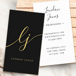 Monogram Black Gold Modern Feminine Calligraphy Visitenkarte