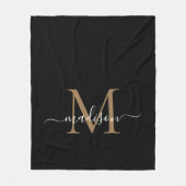 Monogram Black Gold Modern Girly Elegante Script Fleecedecke (Vorderseite)