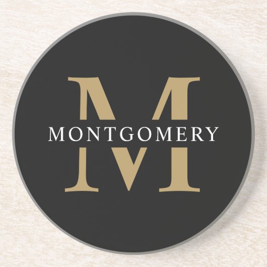 Monogram Black Gold Moderne Minimal Getränkeuntersetzer (Vorne)