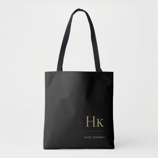 Monogram Black Gold Moderne Minimalistische Elegan Tasche (Vorderseite)