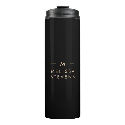 Monogram Black Gold | Modernes Chic Elegant Thermosbecher (Vorderseite)