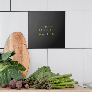 Monogram Black Gold Modernes Minimalistisches El Fliese