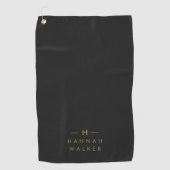Monogram Black Gold | Modernes Minimalistisches El Golfhandtuch (Vorderseite)