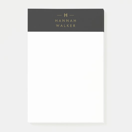 Monogram Black Gold | Modernes Minimalistisches El Post-it Klebezettel (Vorderseite)