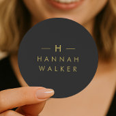 Monogram Black Gold | Modernes Minimalistisches El Runder Aufkleber
