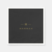Monogram Black Gold | Modernes Minimalistisches El Serviette (Vorderseite)