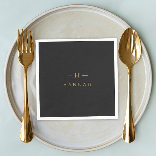 Monogram Black Gold | Modernes Minimalistisches El Serviette