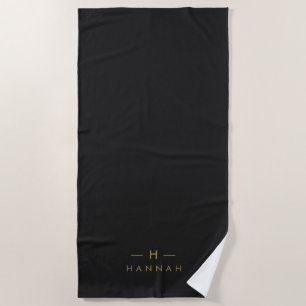 Monogram Black Gold Modernes Minimalistisches El Strandtuch