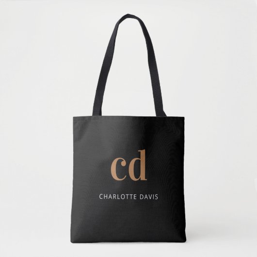Monogram Black Gold Name elegant modern Tasche (Vorderseite)