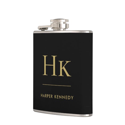 Monogram Black Gold Personalisiert Flachmann (Links)