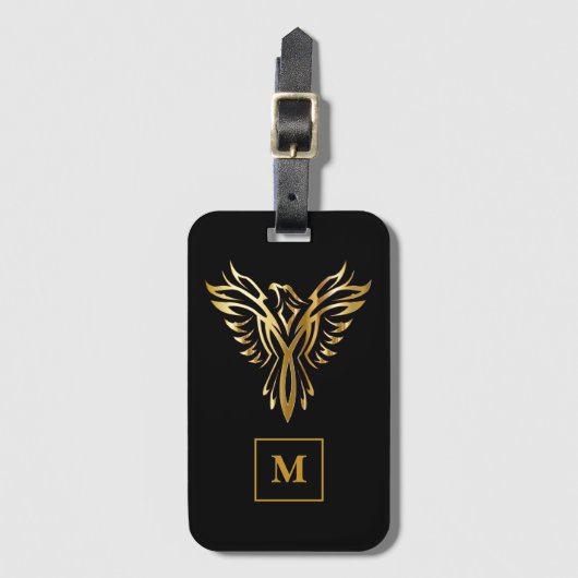 Monogram Black & Gold Phoenix Rising Gepäckanhänger (Vorderseite Vertikal)