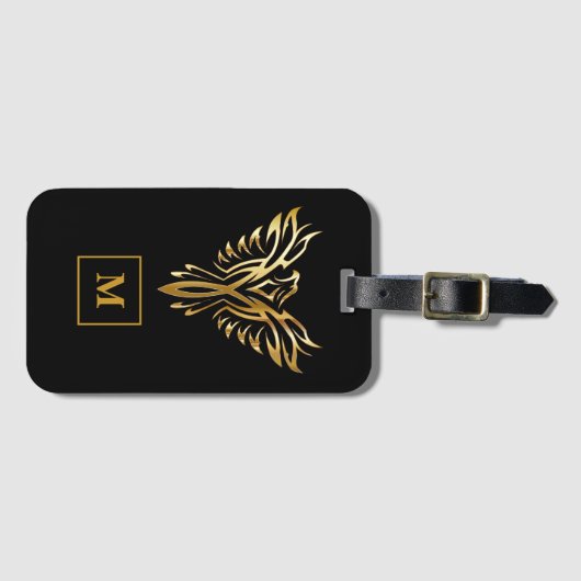 Monogram Black & Gold Phoenix Rising Gepäckanhänger (Vorderseite (Horizontal))