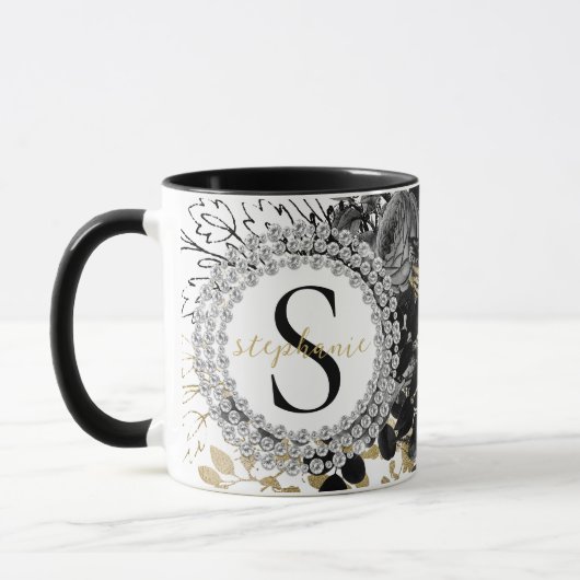 Monogram Black Gold Rose Diamonds Luxury Stylish Tasse (Links)