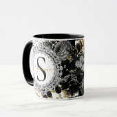 Monogram Black Gold Rose Diamonds Luxury Stylish Tasse (Vorderseite Links)