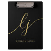 Monogram Black Gold Script Initials Beruflich Klemmbrett (Vorderseite)