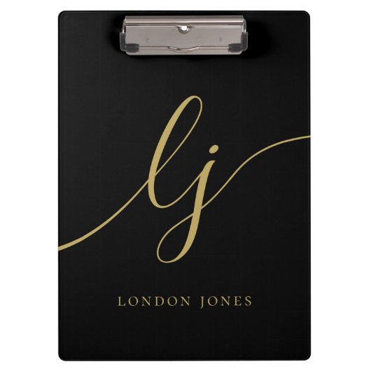 Monogram Black Gold Script Initials Beruflich Klemmbrett (Vorderseite)