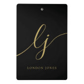 Monogram Black Gold Script Initials Beruflich Mini Klemmbrett (Rückseite)