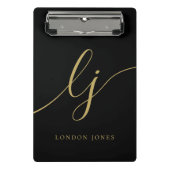 Monogram Black Gold Script Initials Beruflich Mini Klemmbrett (Vorderseite)
