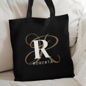 Monogram Black Gold Script Name Stilvoll Tasche