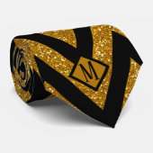 Monogram Black & Gold Strips Glitzer Design Männer Krawatte (Gerollt)