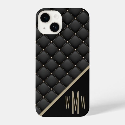 Monogram Black Gold Stud iPhone Hülle (Rückseite)