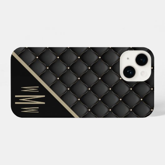 Monogram Black Gold Stud iPhone Hülle (Rückseite (Horizontal))