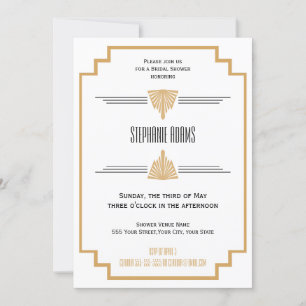 Monogram Black, Gold und White Art Deco Bridal Einladung