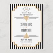Monogram Black, Gold und White Art Deco Hochzeit Ankündigungspostkarte (Vorderseite)