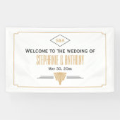 Monogram Black, Gold und White Art Deco Hochzeit Banner (Horizontal)