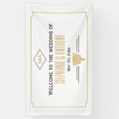 Monogram Black, Gold und White Art Deco Hochzeit Banner (Vertikal)
