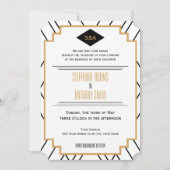 Monogram Black, Gold und White Art Deco Hochzeit Einladung (Vorderseite)